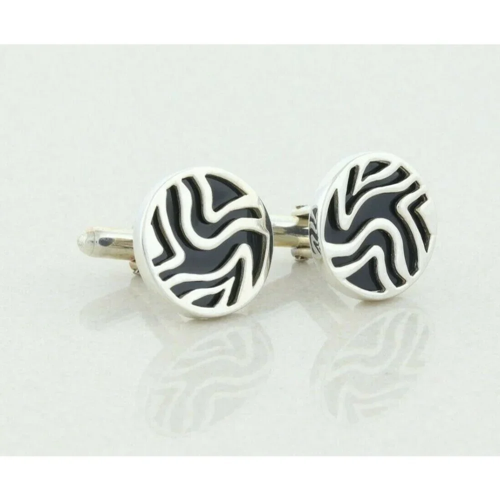 Men's Sterling Silver and Black Bullet Back Cufflinks